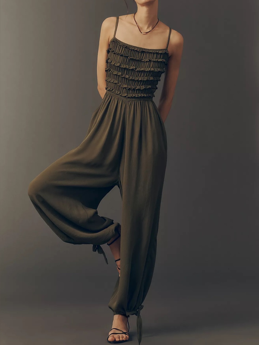 By Anthropologie Pintuck Smocked Jumpsuit